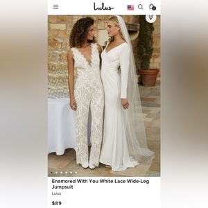 Lulu’s White Lace Wedding Jumpsuit NWT